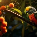 Kakariki bird eating pineapple