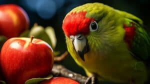 Kakariki eating apple