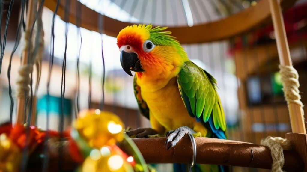 kakariki bird in a clean cage